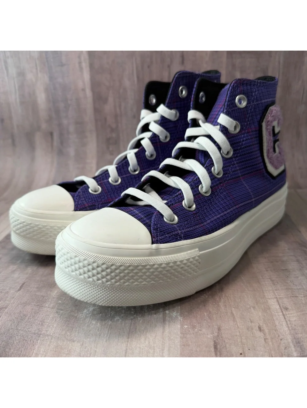 Converse All Star Lift Hi Shoes Women's 7.5 Plaid Court Purple Platform Sneaker